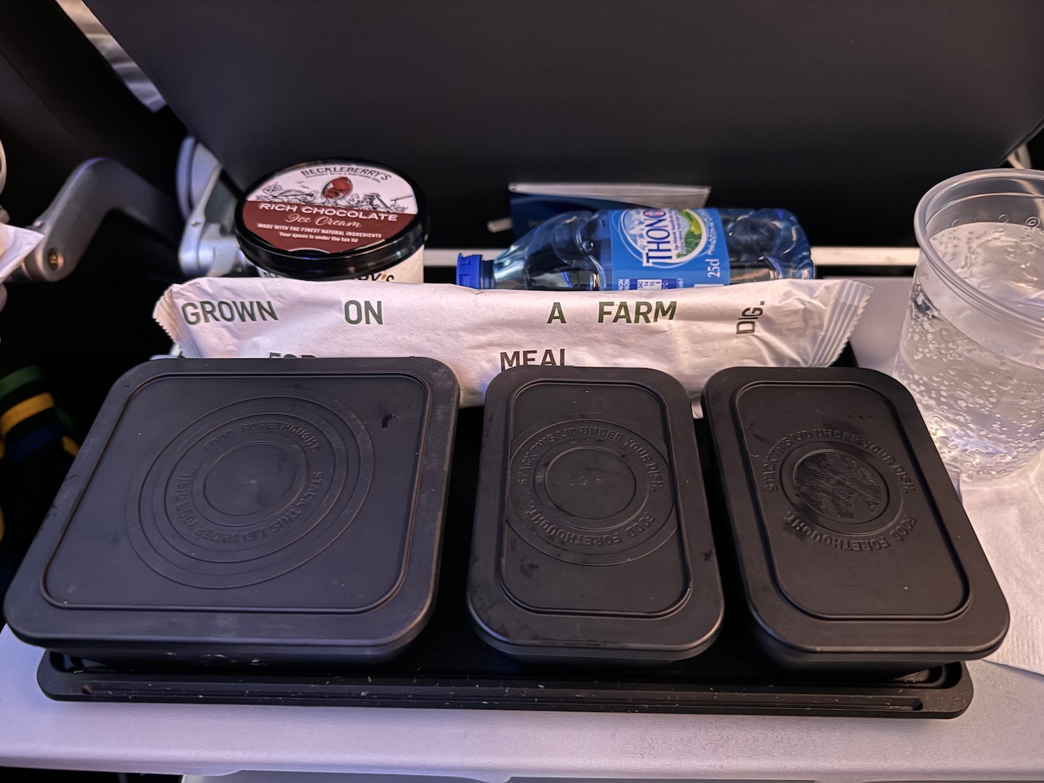 a tray with food and drinks on it