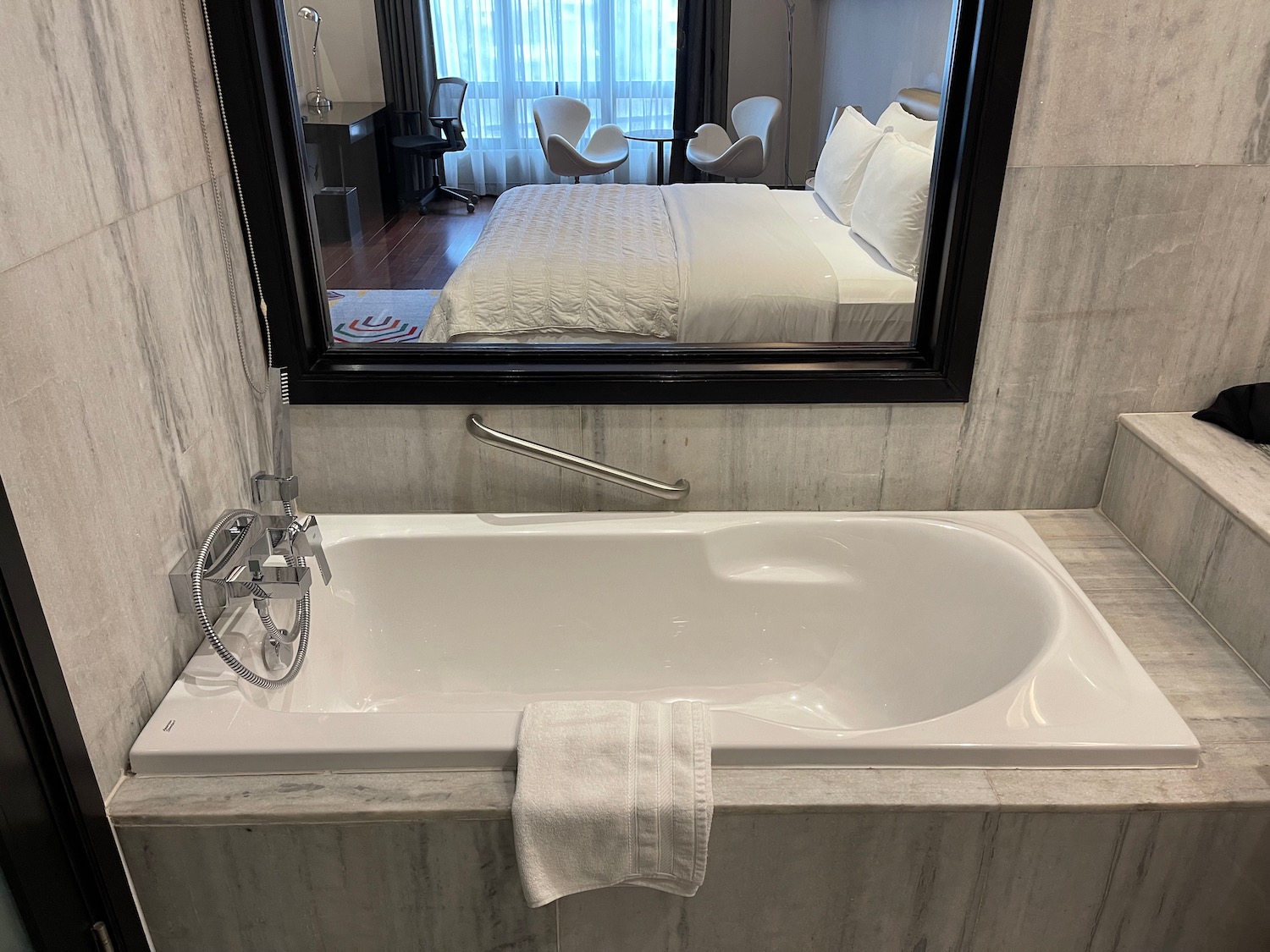 a bathtub in a bathroom