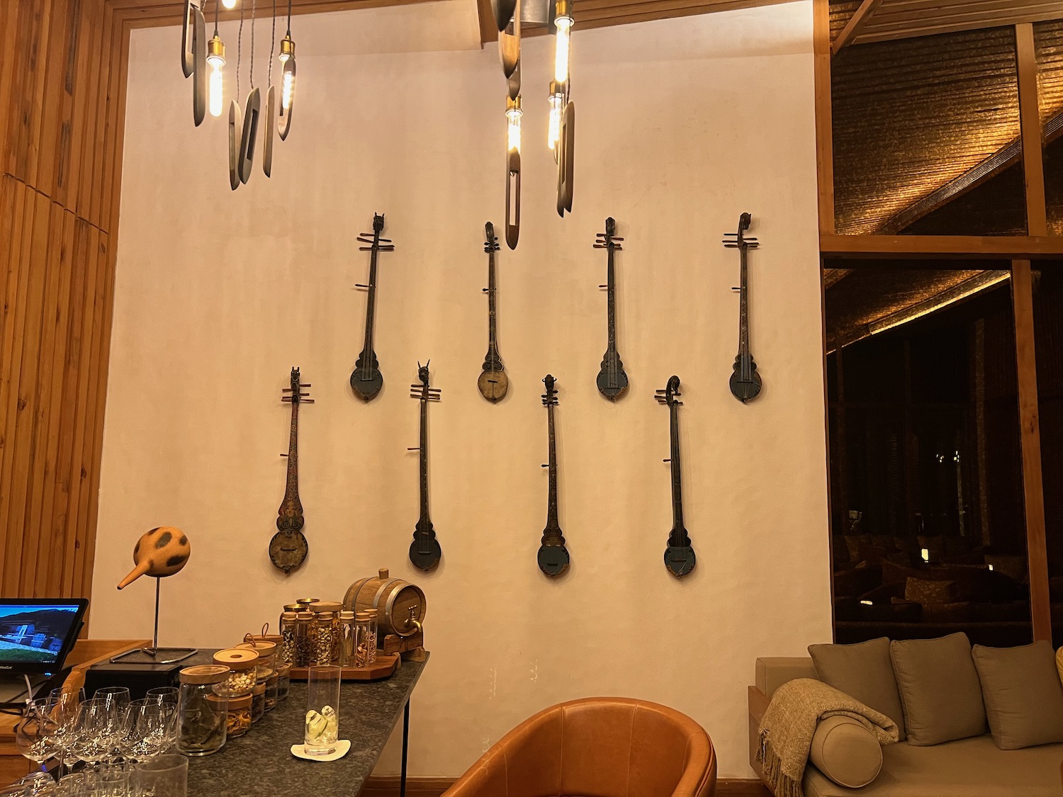 a wall with musical instruments on it