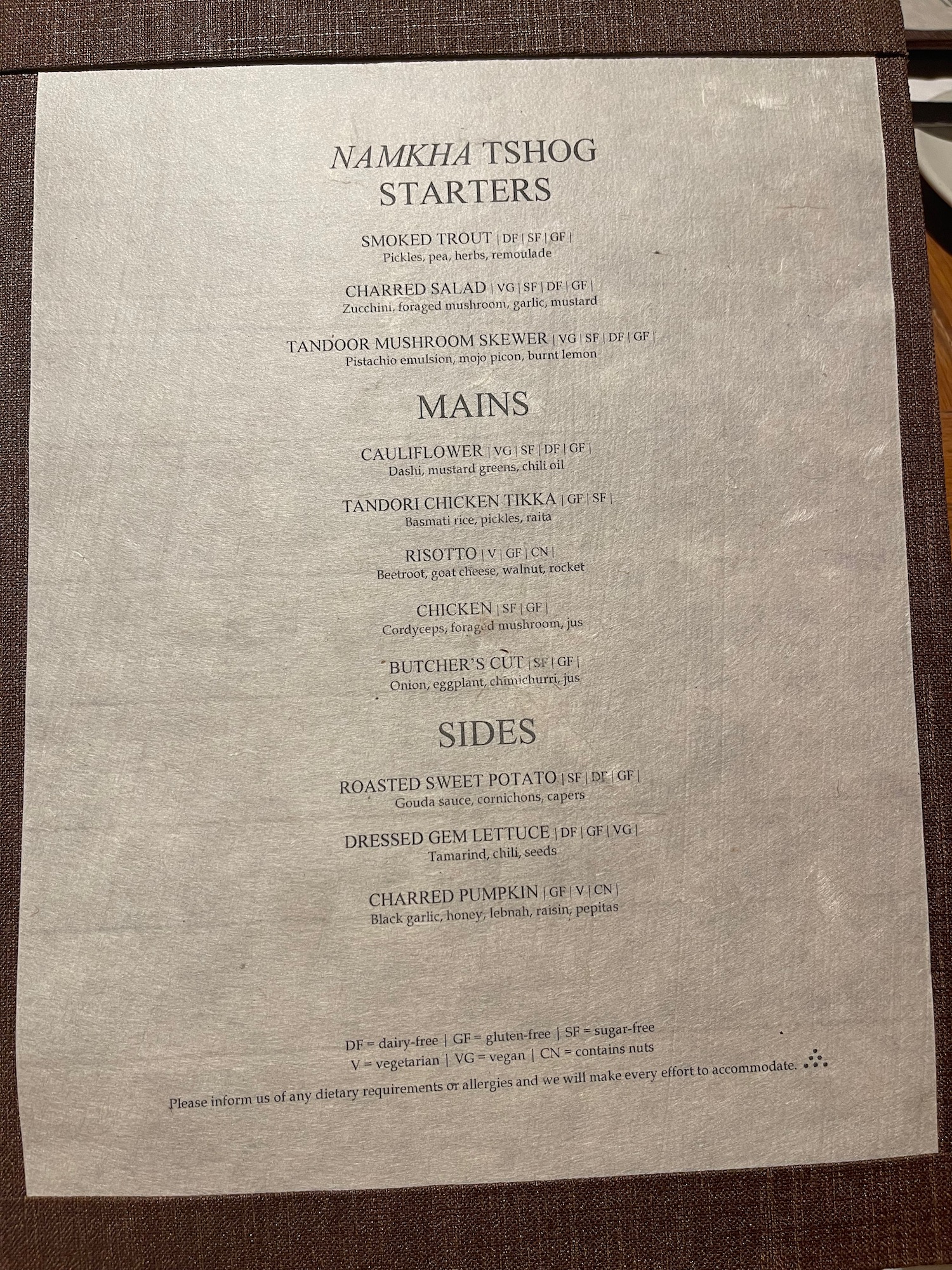 a menu on a table