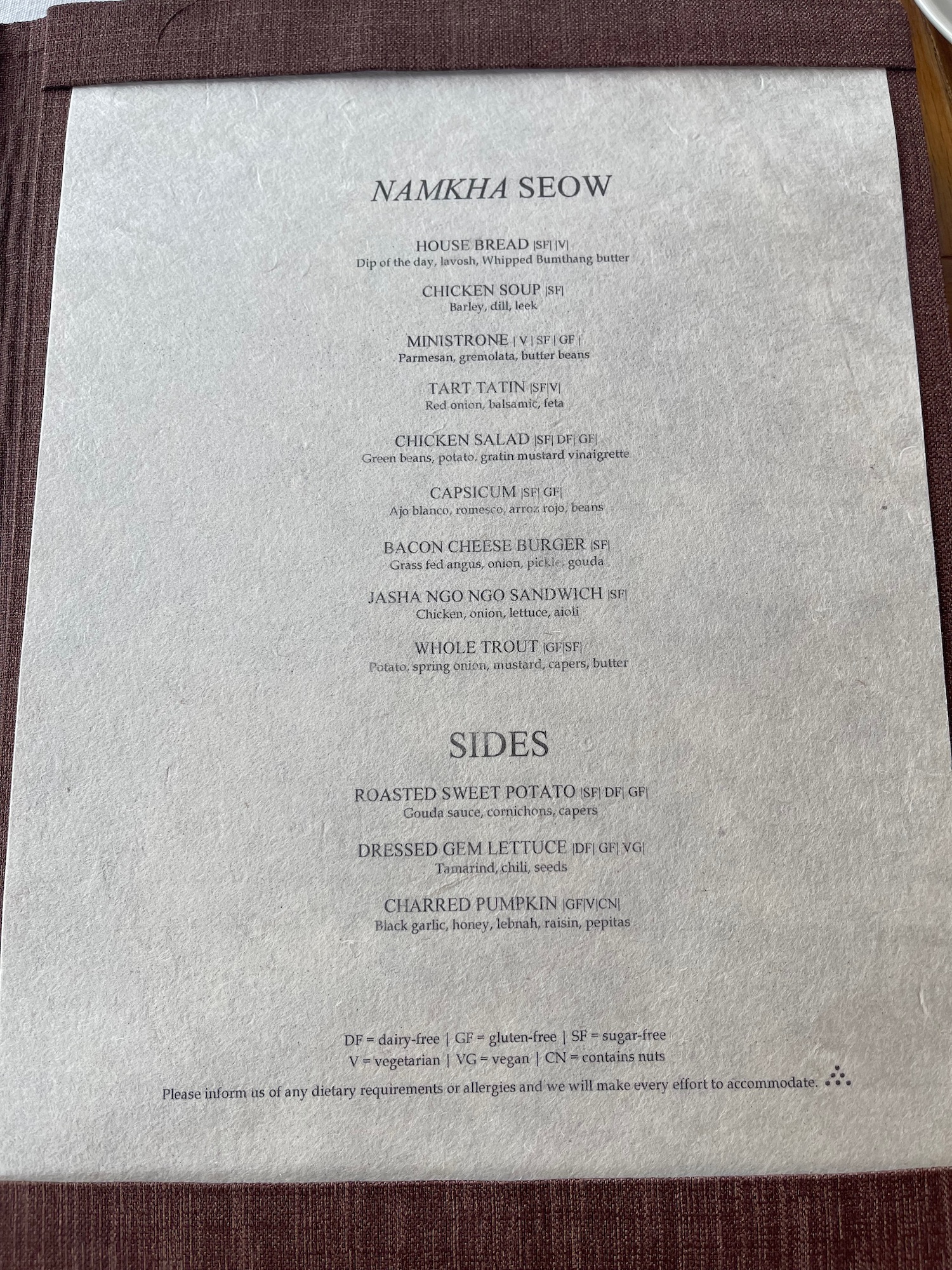 a menu on a table