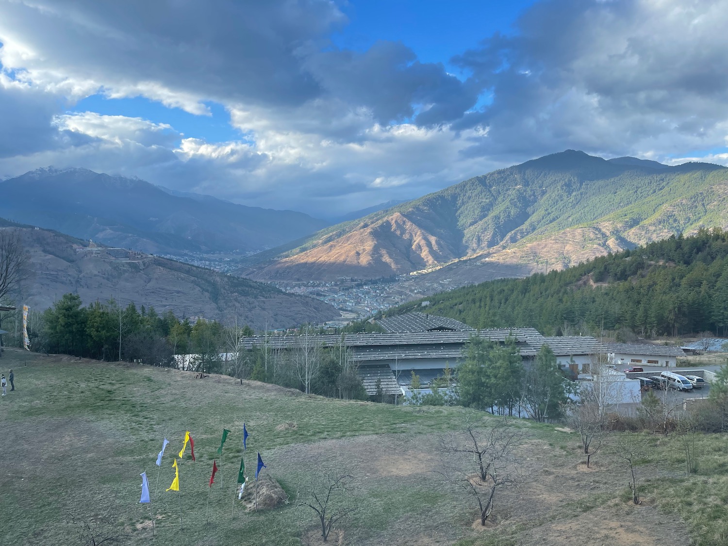 a landscape with mountains and trees