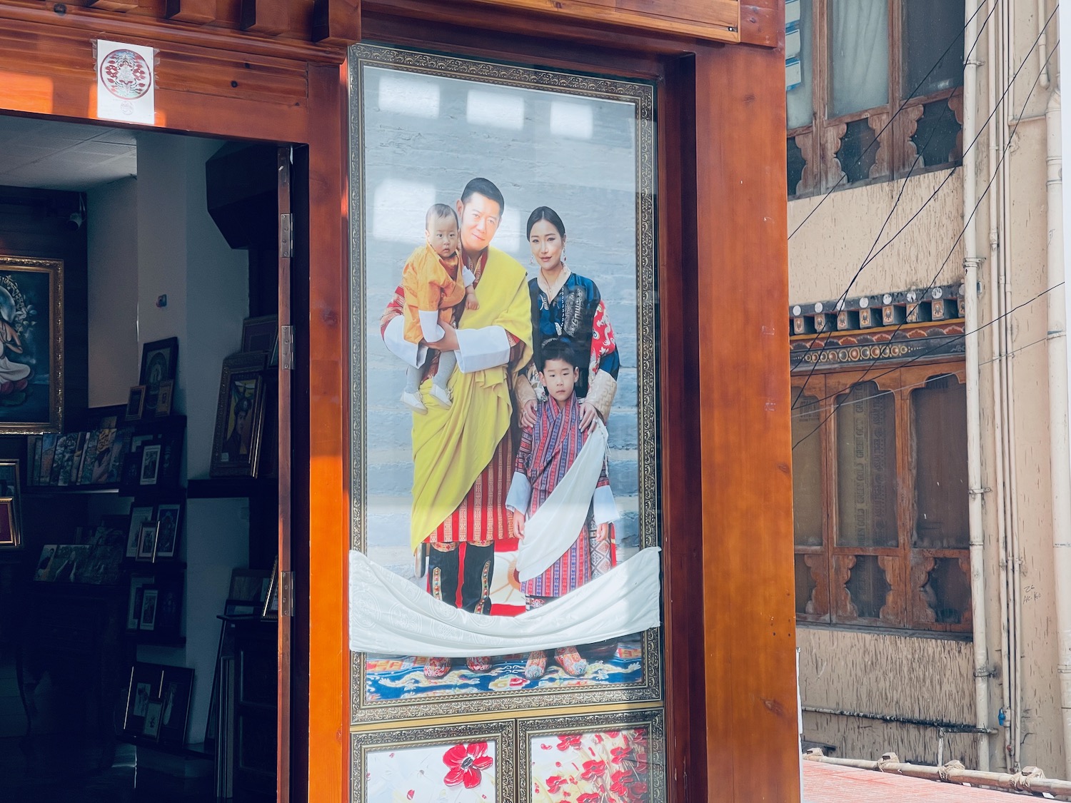 a poster of a family on a door