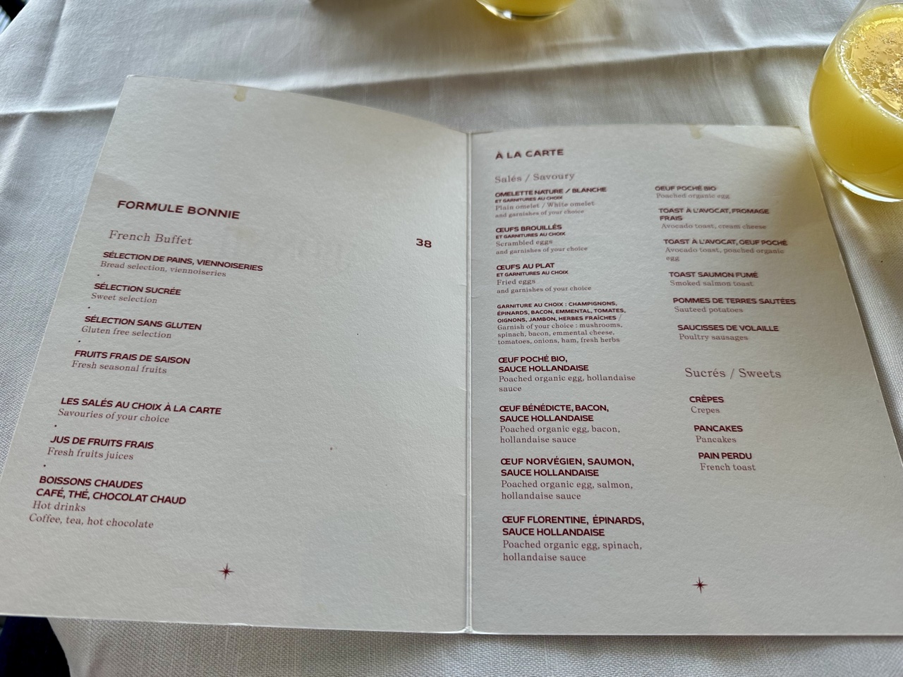 so paris hotel Bonnie menu