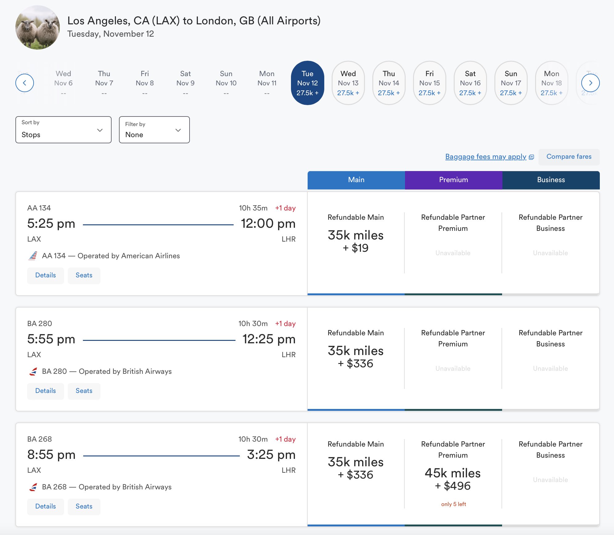 a screenshot of a flight schedule