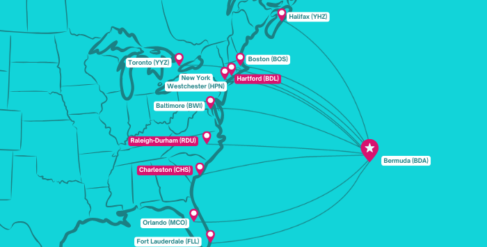 Bermudair route map courtesy Bermudair