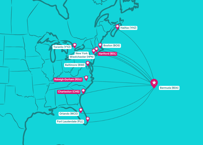 Bermudair route map courtesy Bermudair