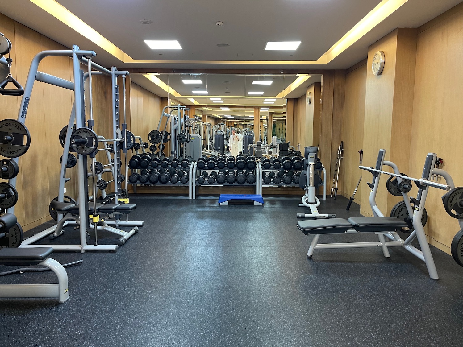 a gym with weights and exercise equipment