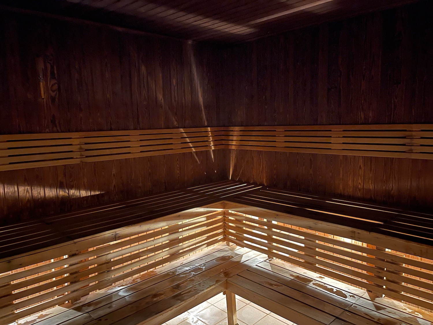 inside a wooden sauna