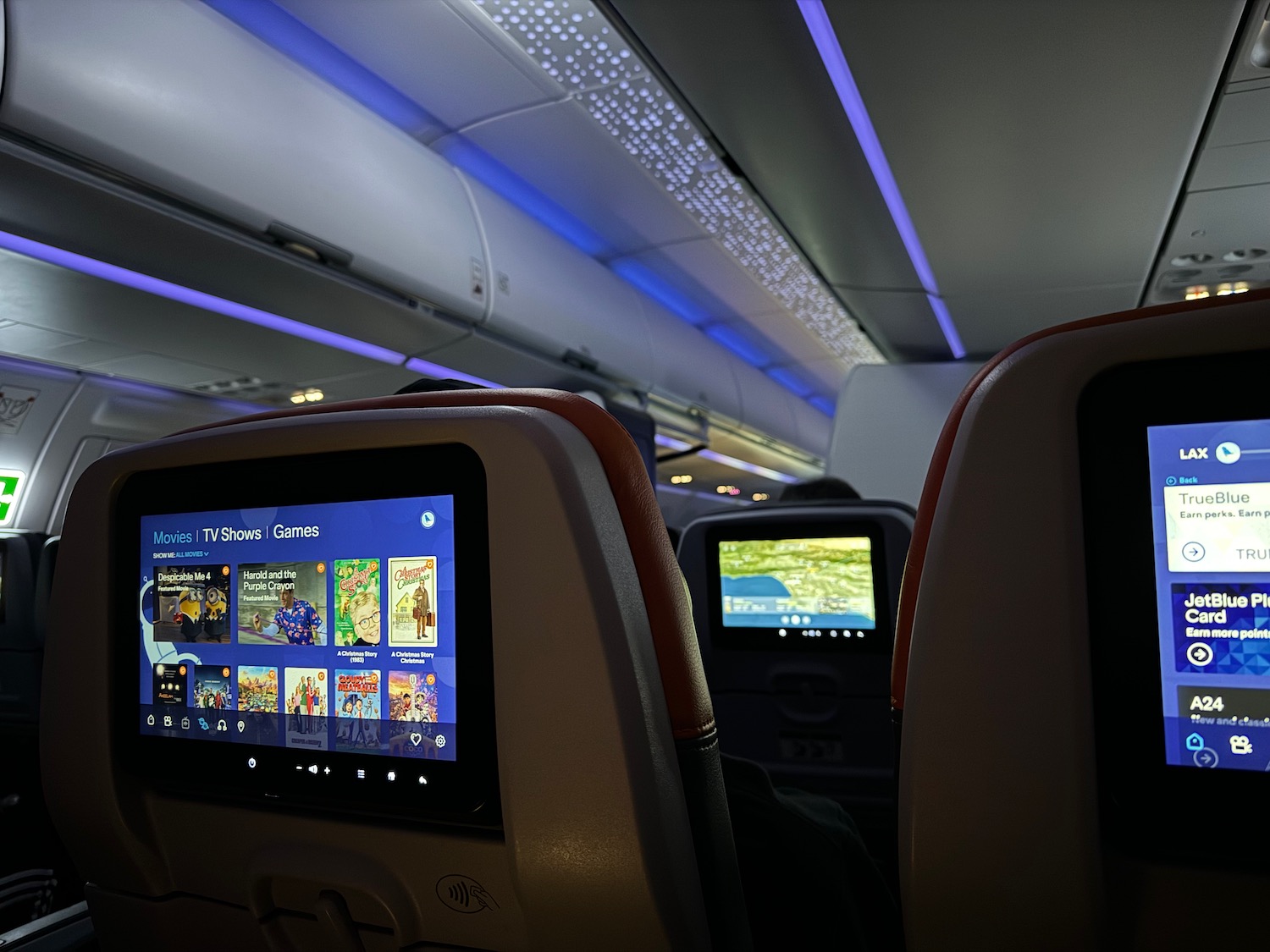 a screen on the back of a plane