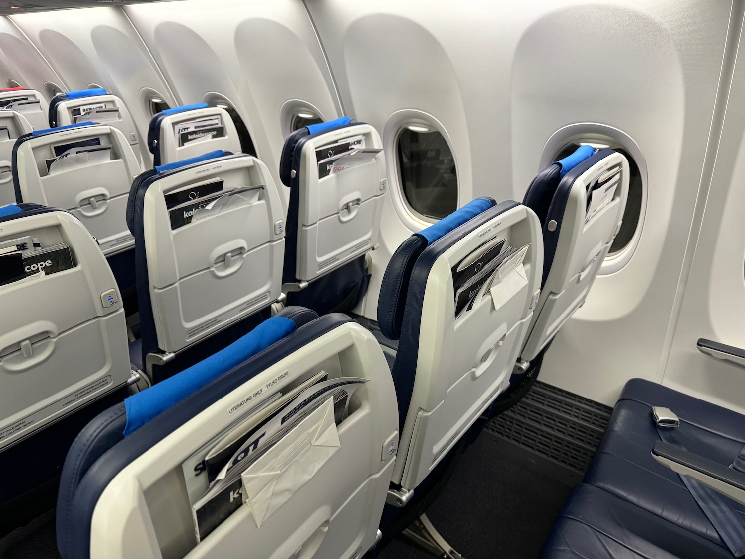 a row of seats in an airplane