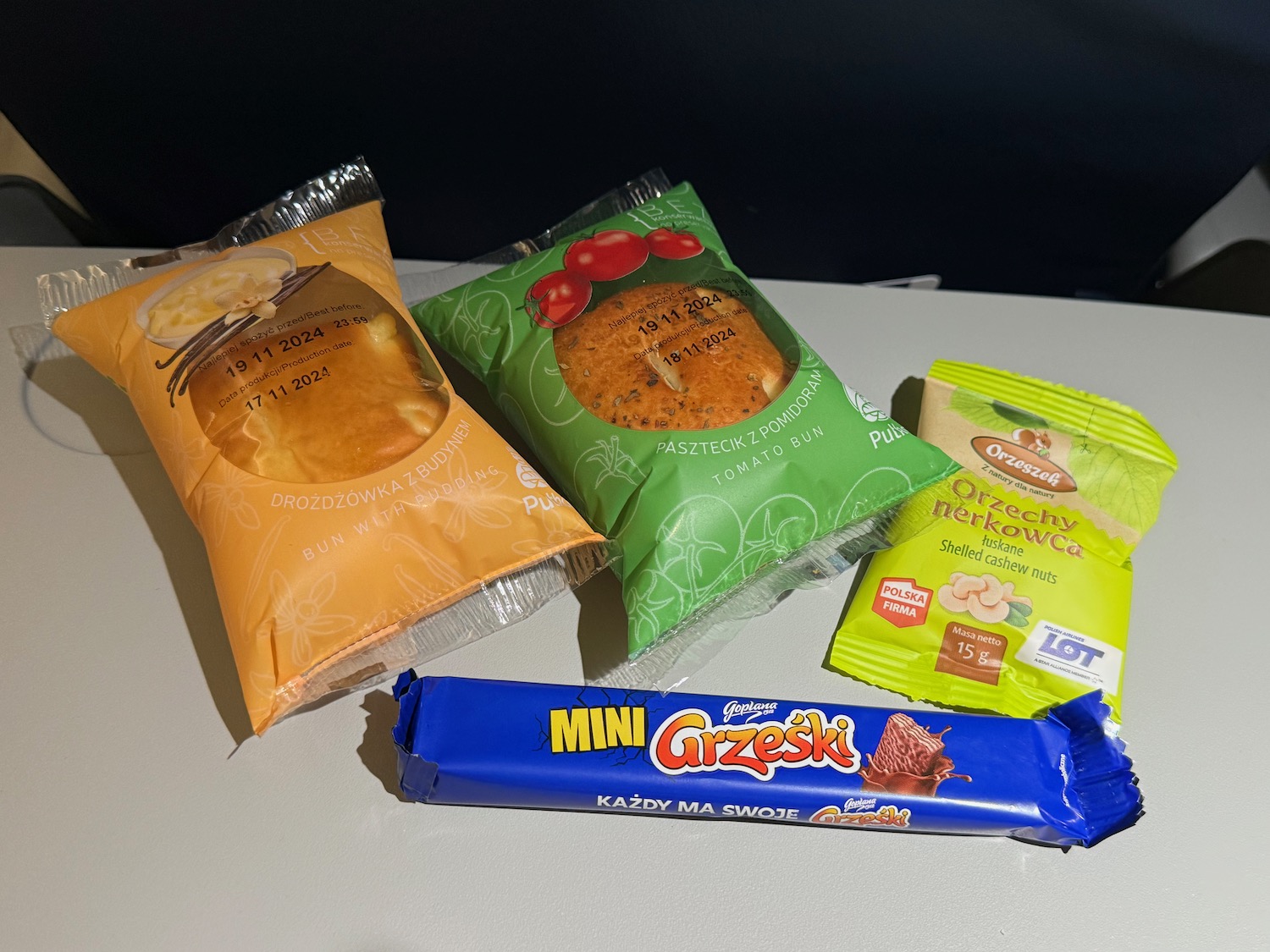 a group of packages of food