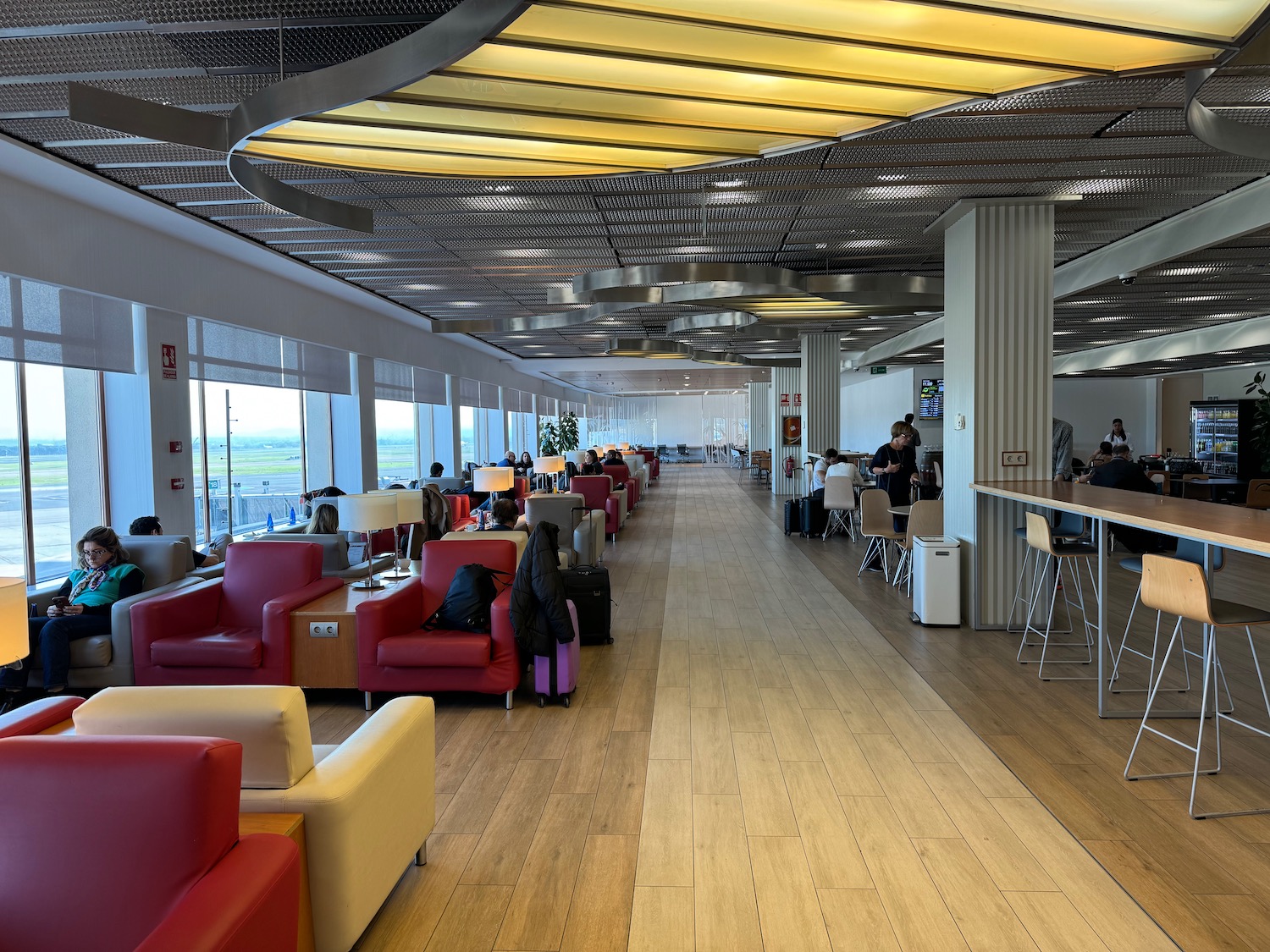 a large room with tables and chairs