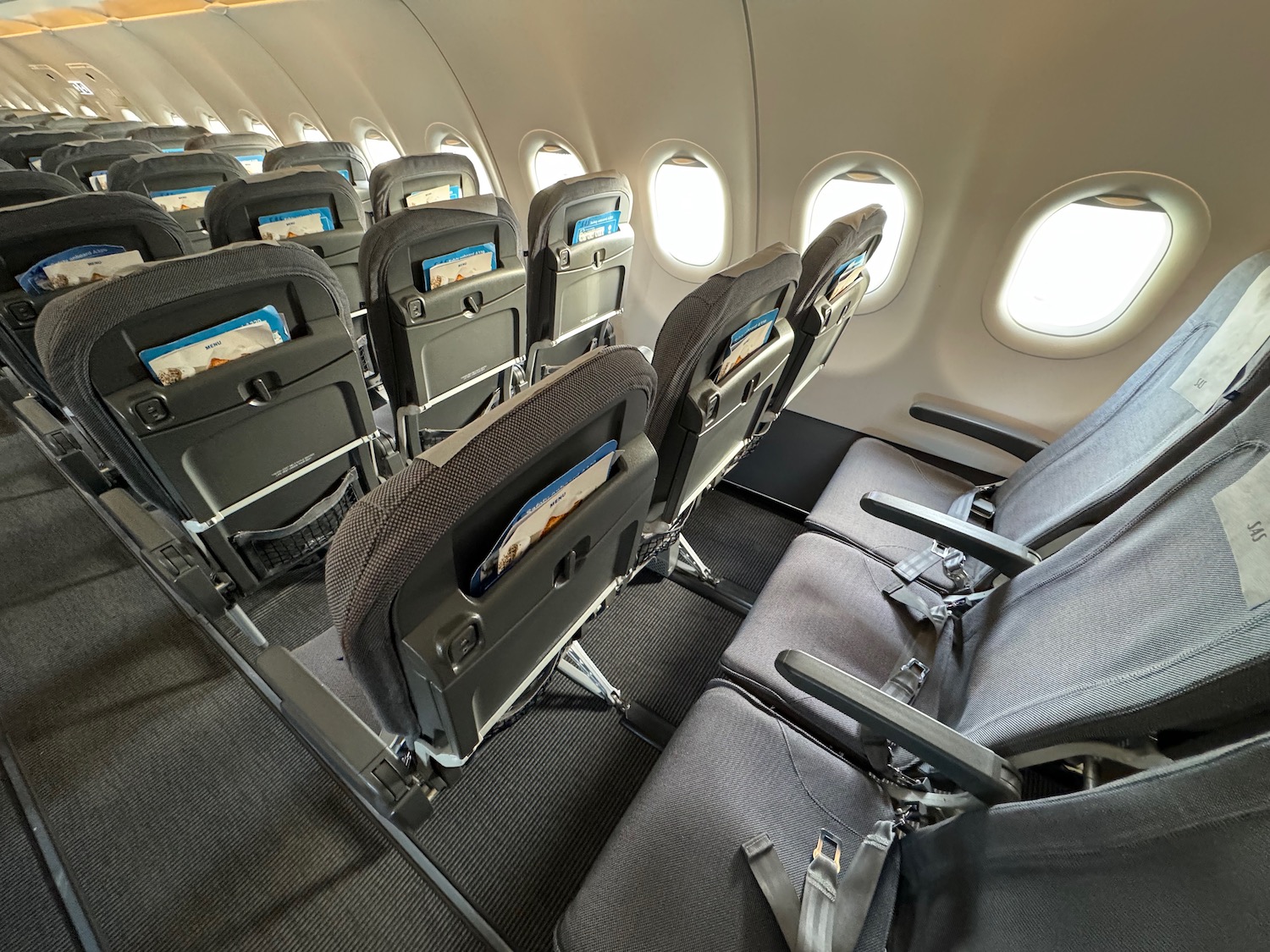 a row of seats in an airplane