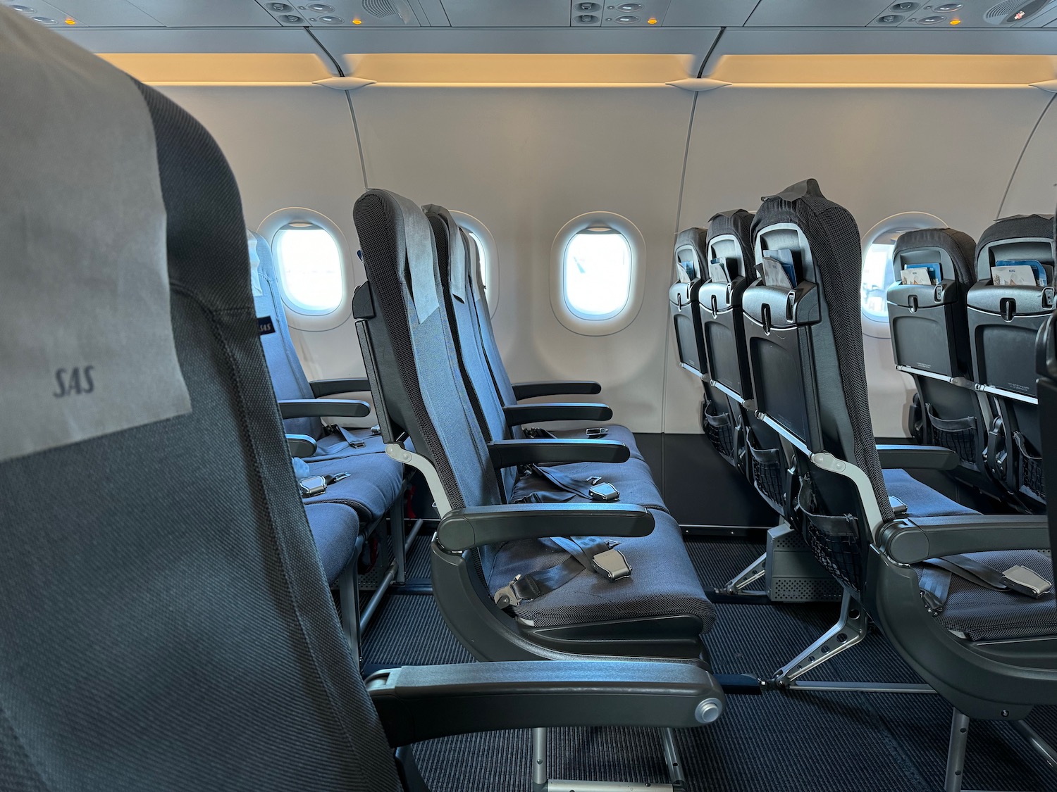 a row of seats in an airplane