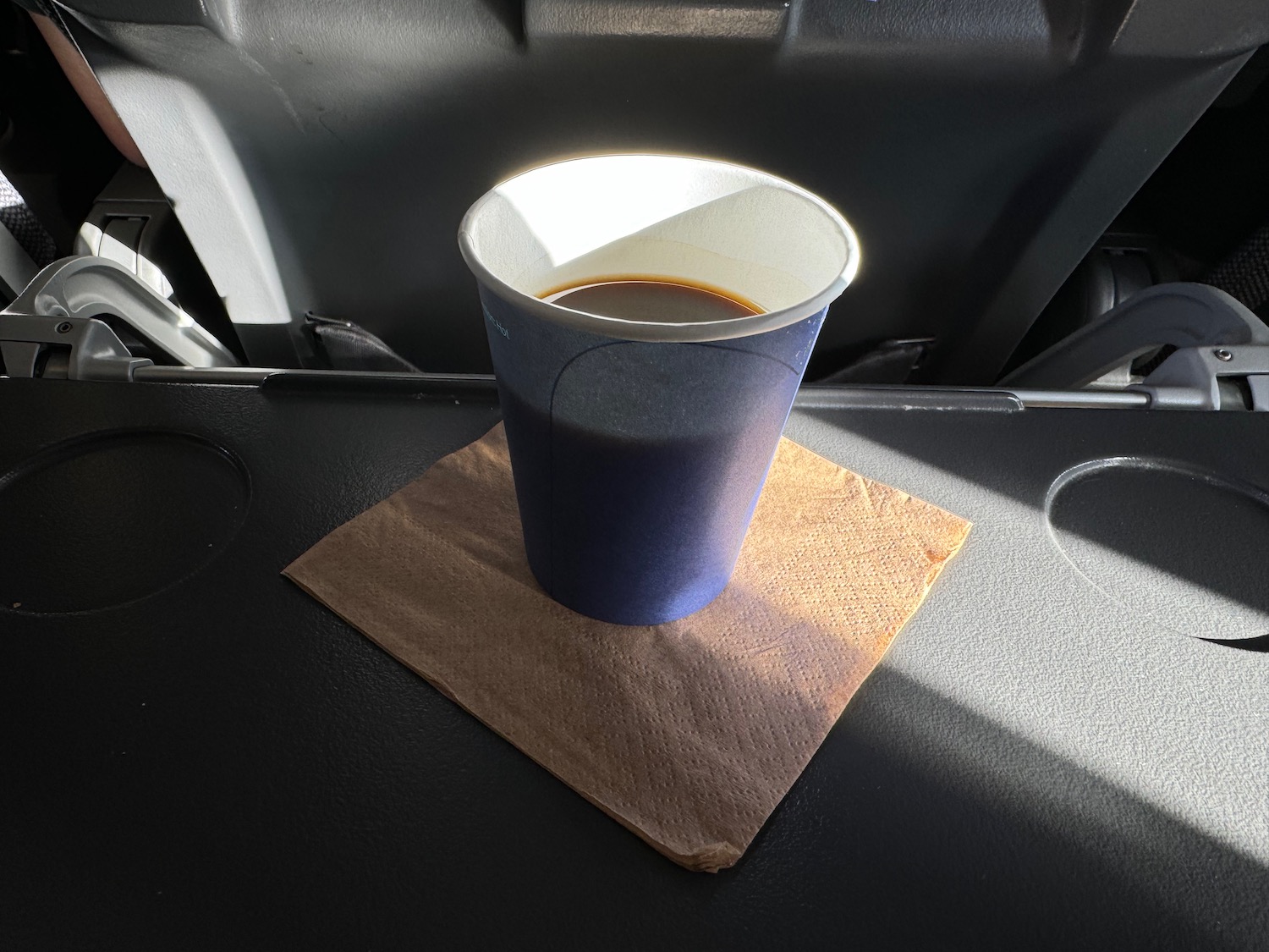 a cup of coffee on a napkin