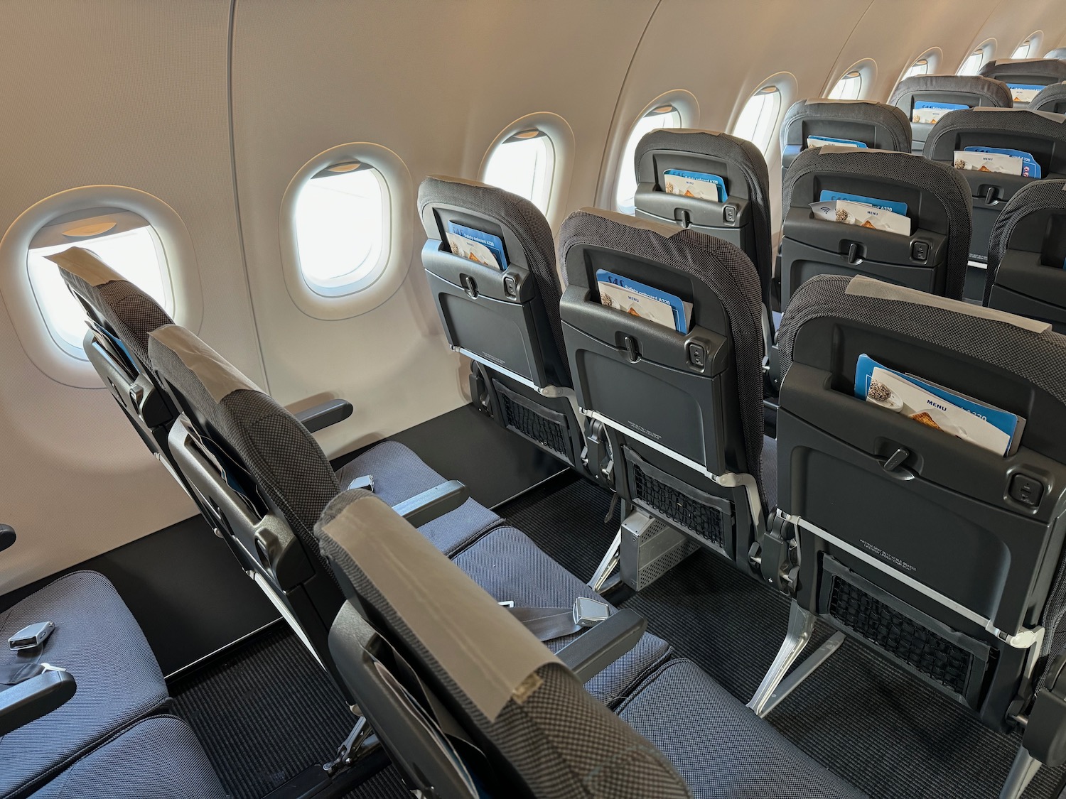 a row of seats in an airplane