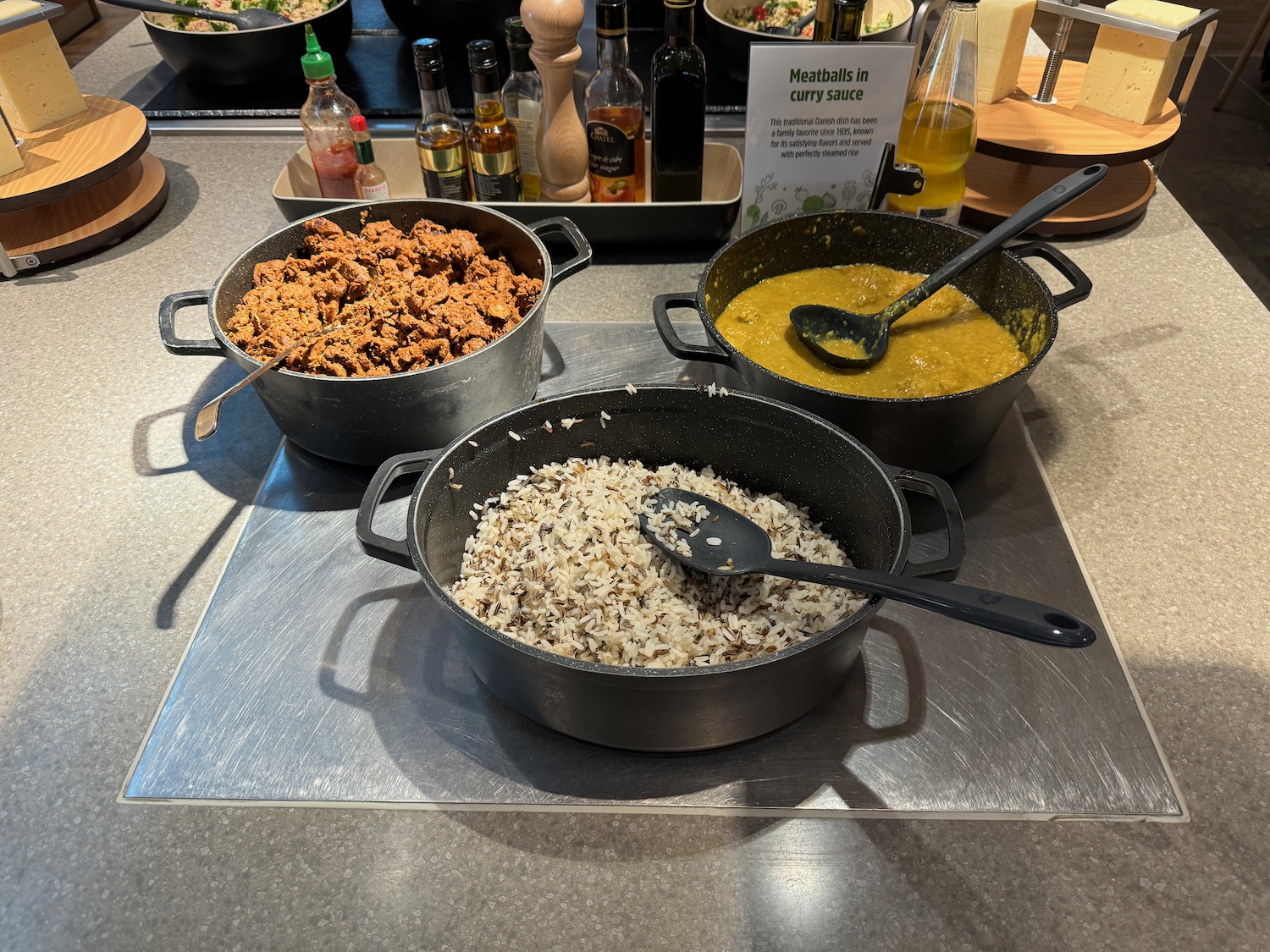 a group of pots of food