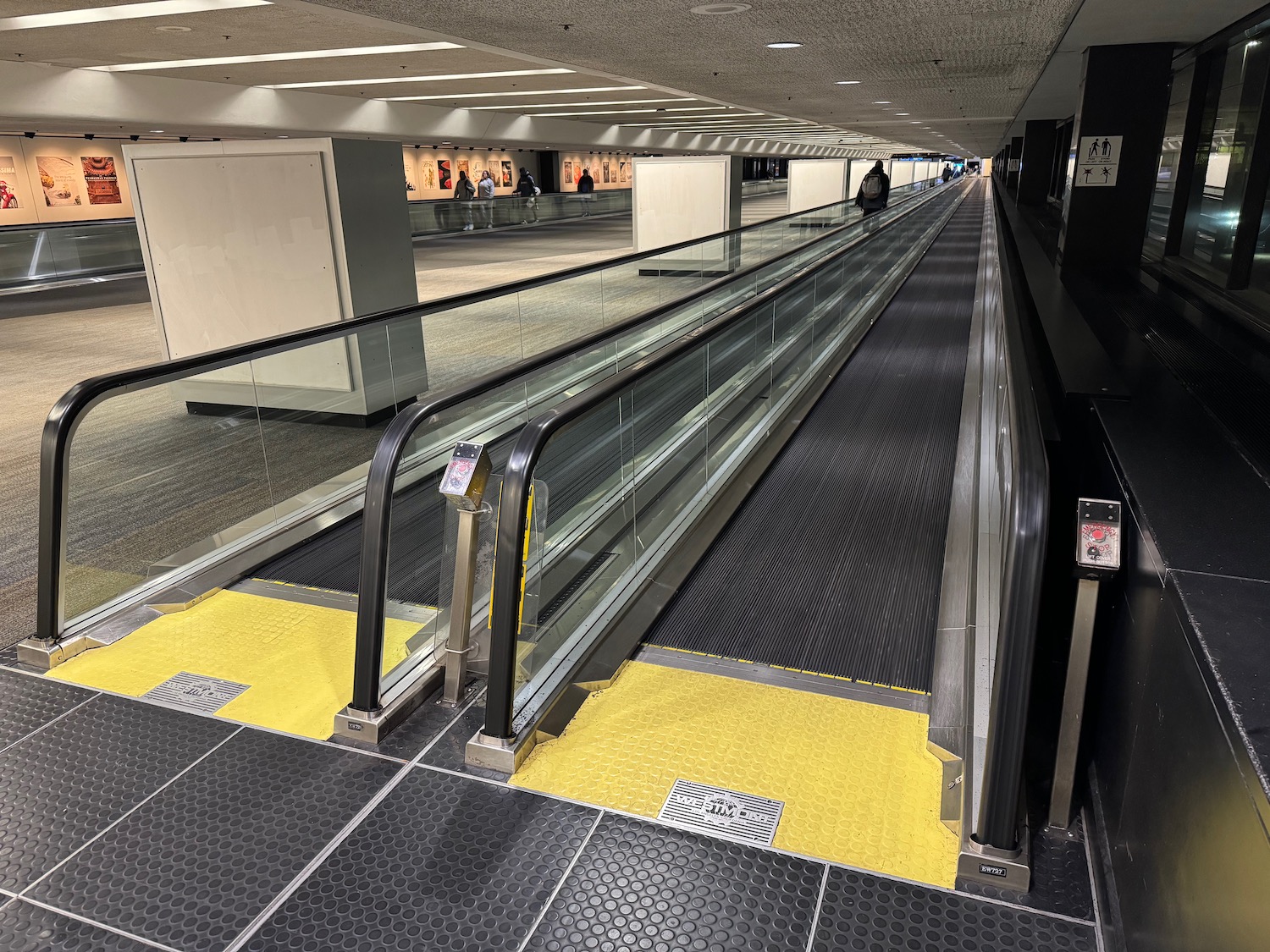 a moving walkway in a building