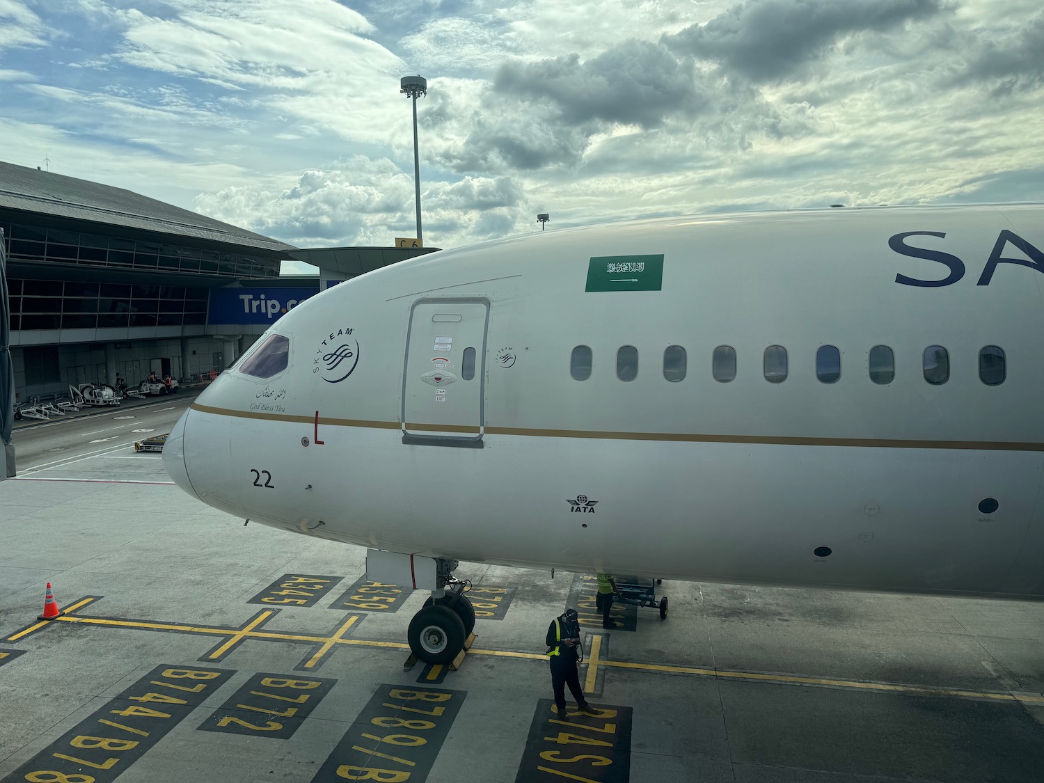 a plane parked at an airport