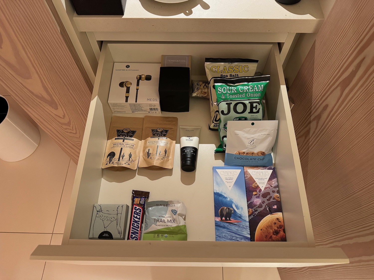 a drawer with various items in it