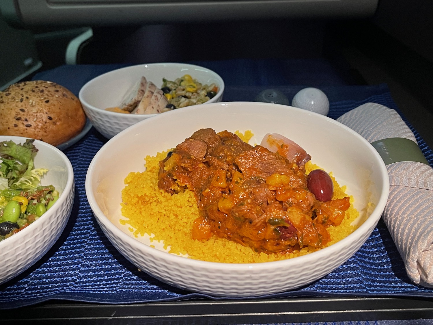 a bowl of food on a tray