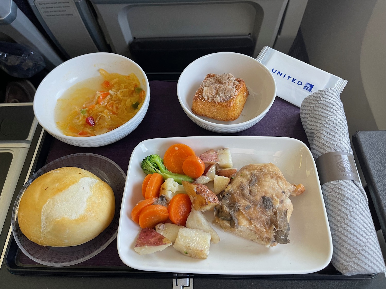 a plate of food on a tray