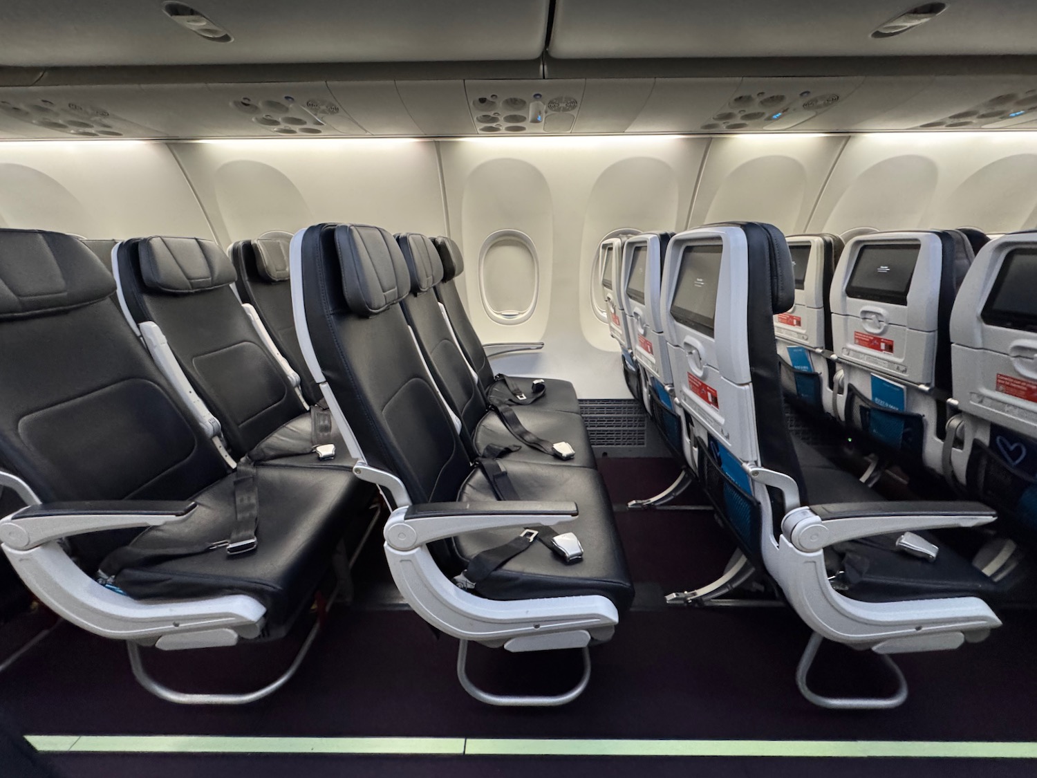 a row of seats in an airplane