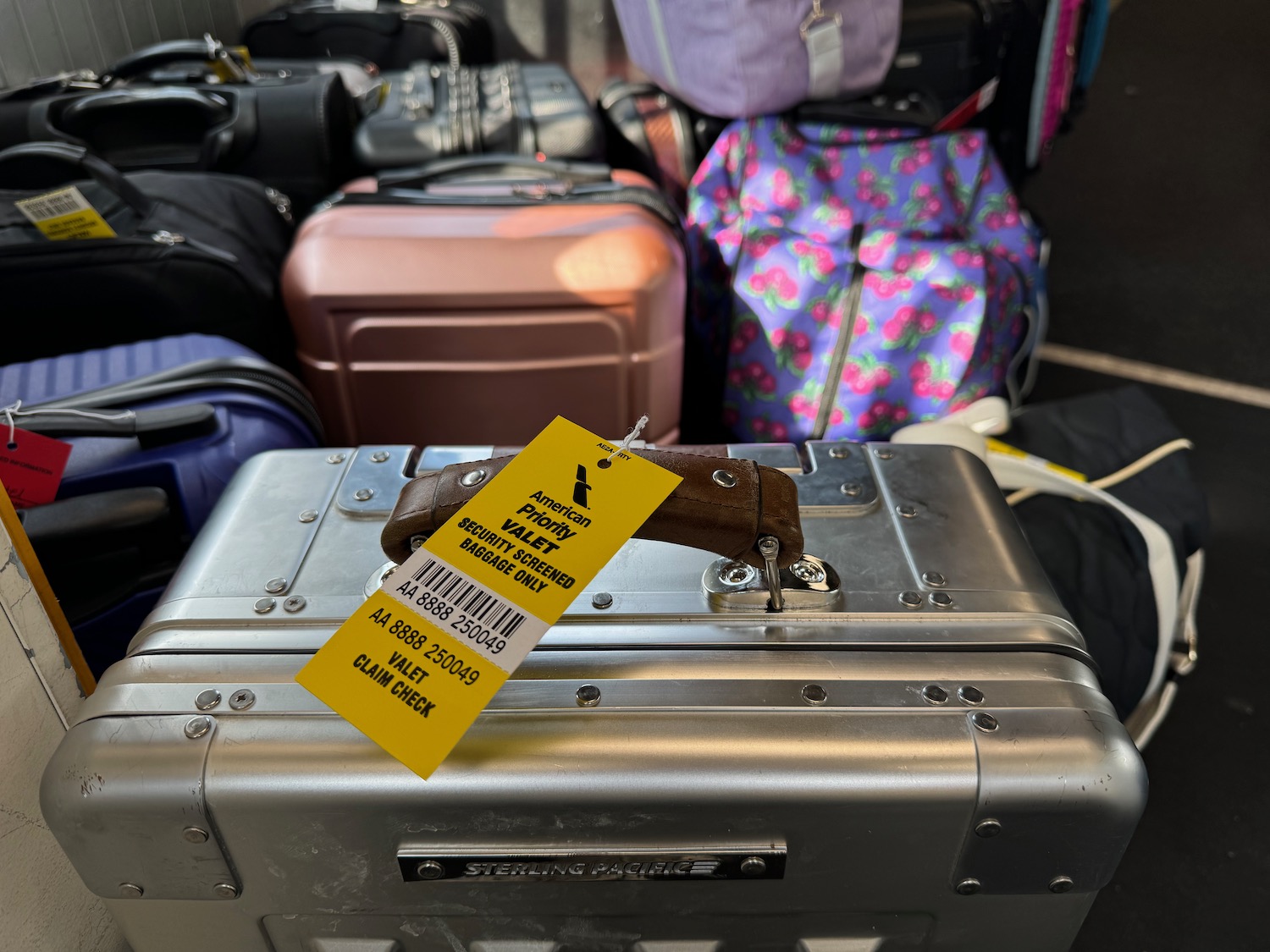 a luggage case with a tag