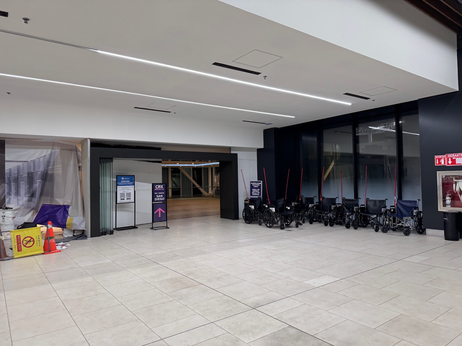 a group of wheelchairs in a room