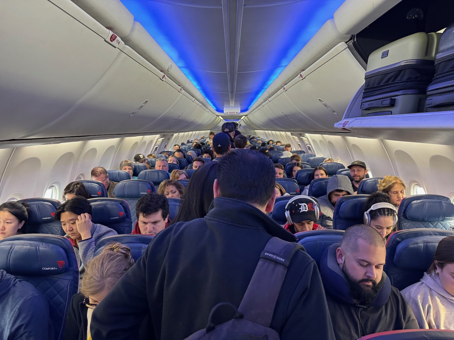 a group of people on an airplane