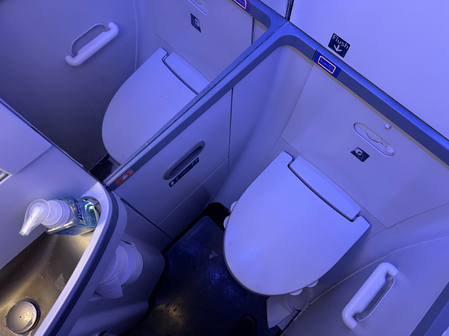 a toilet in a plane