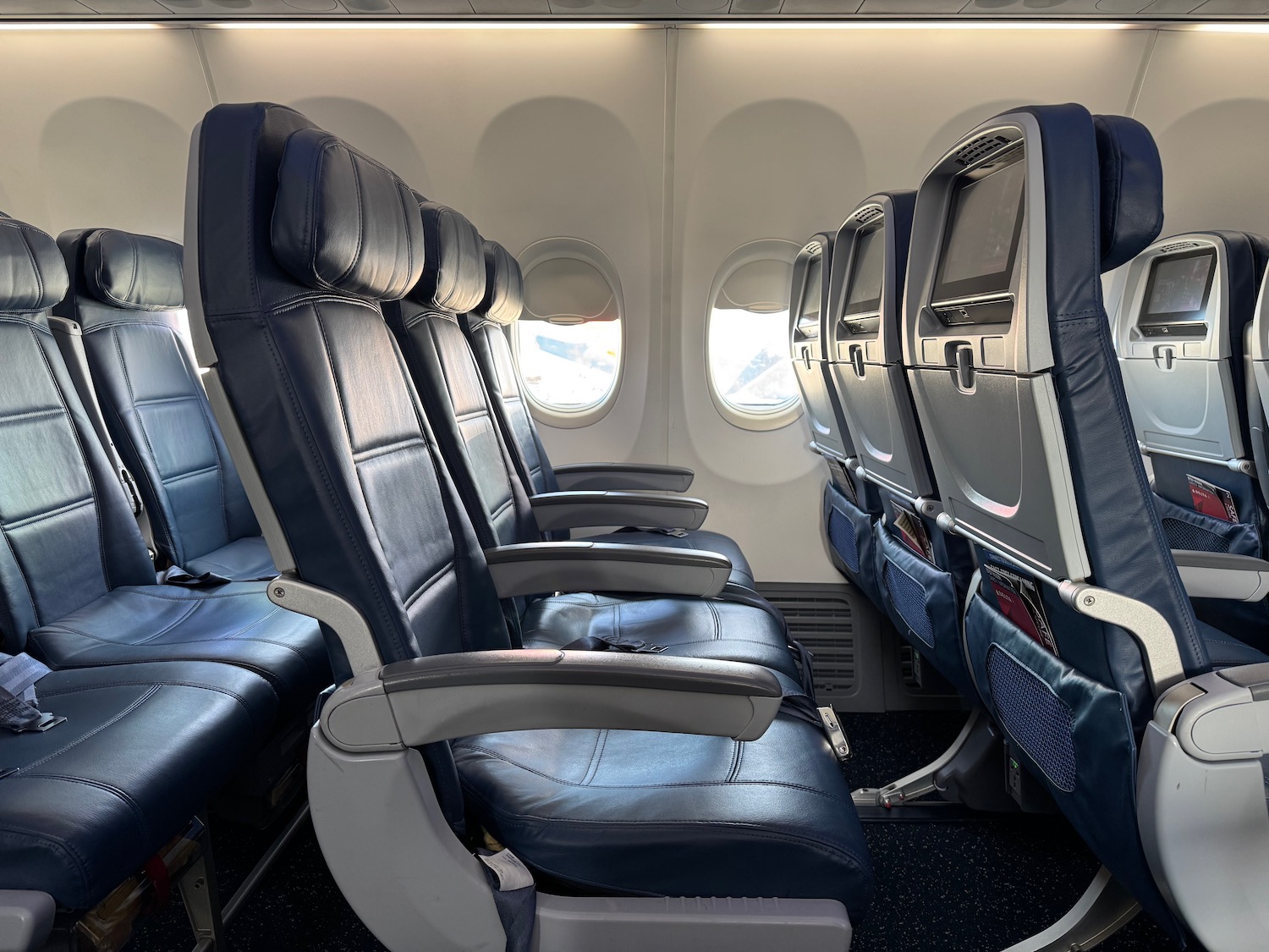 a row of seats in an airplane