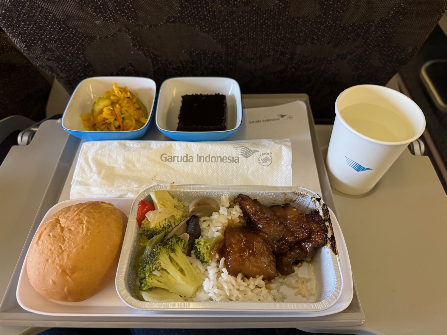 food on a tray on a plane