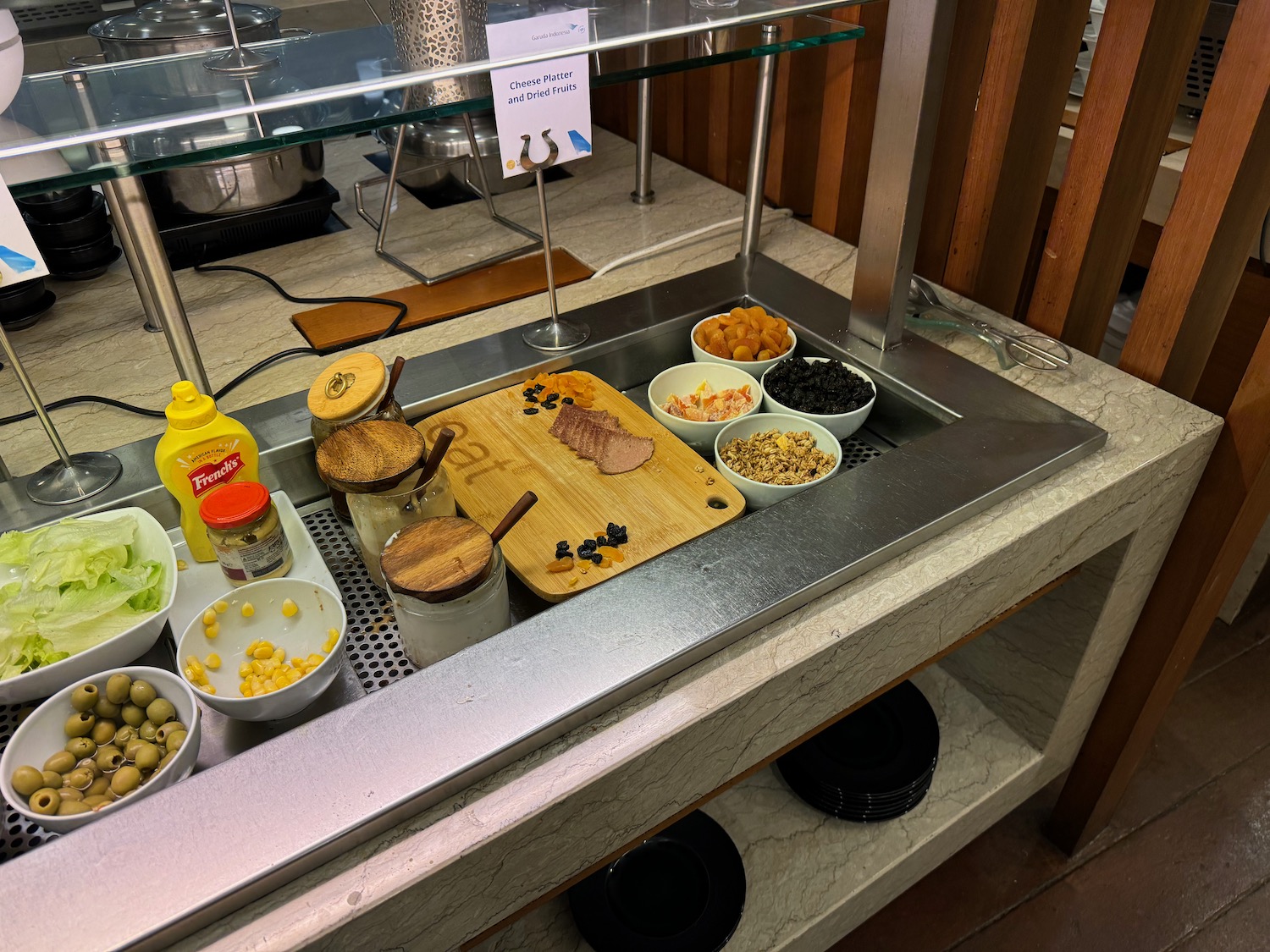 a counter with food on it