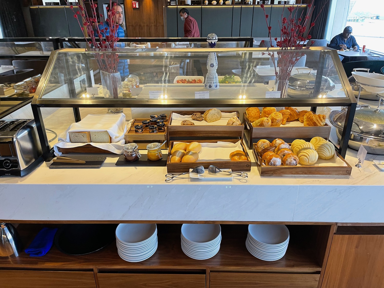 a counter with food on it