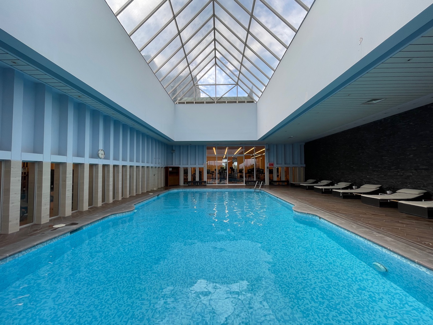 a swimming pool inside a building