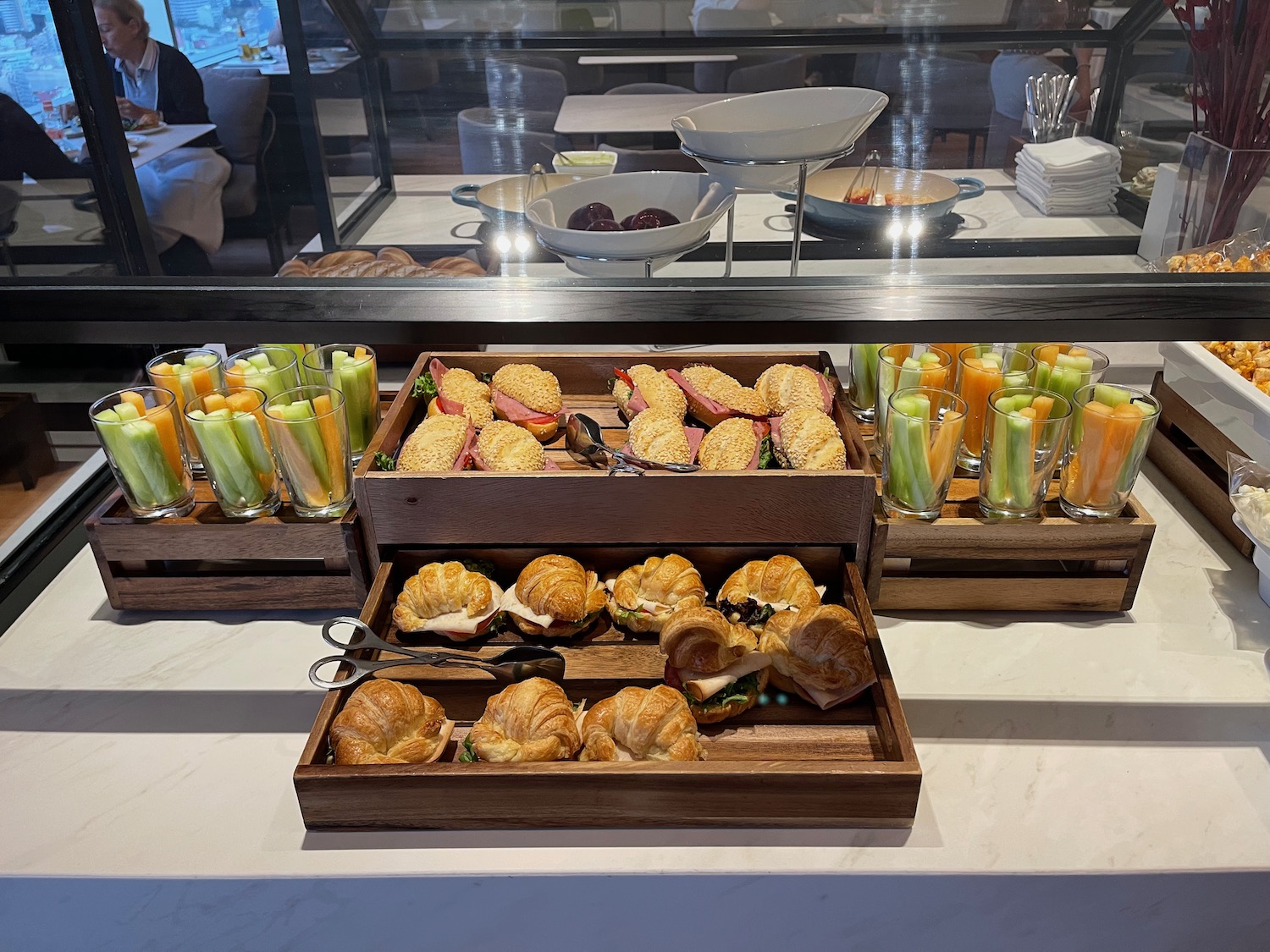 a buffet with food on the counter