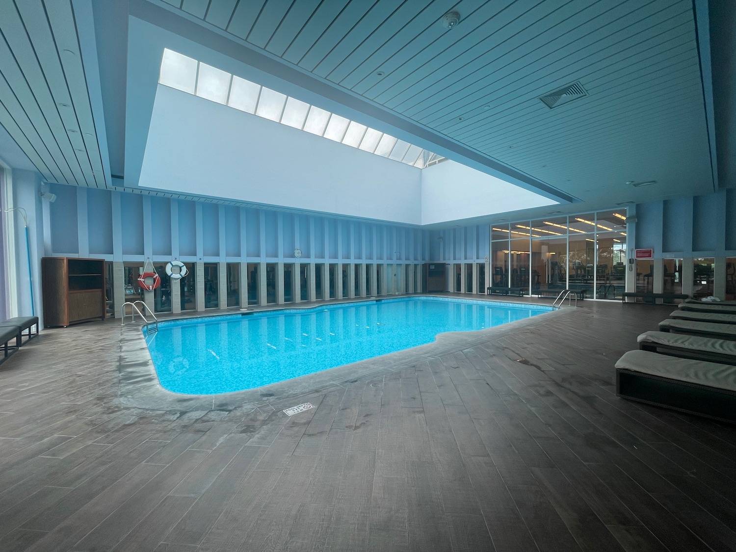 a swimming pool inside a building