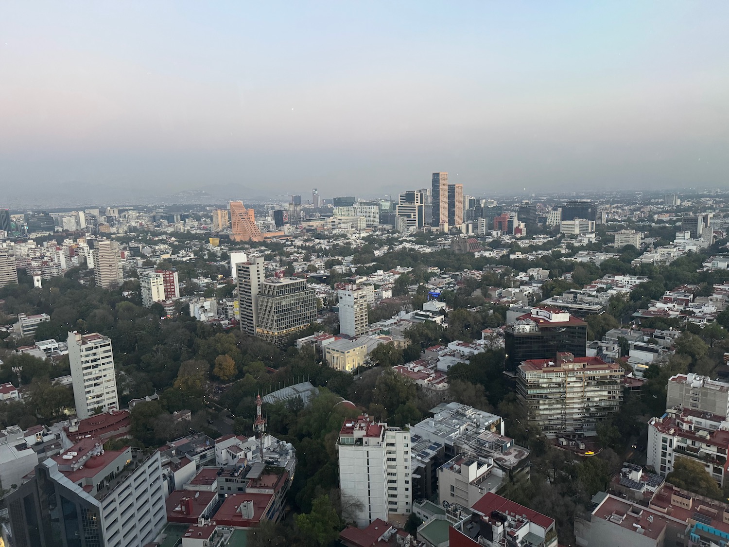 a city with many buildings and trees