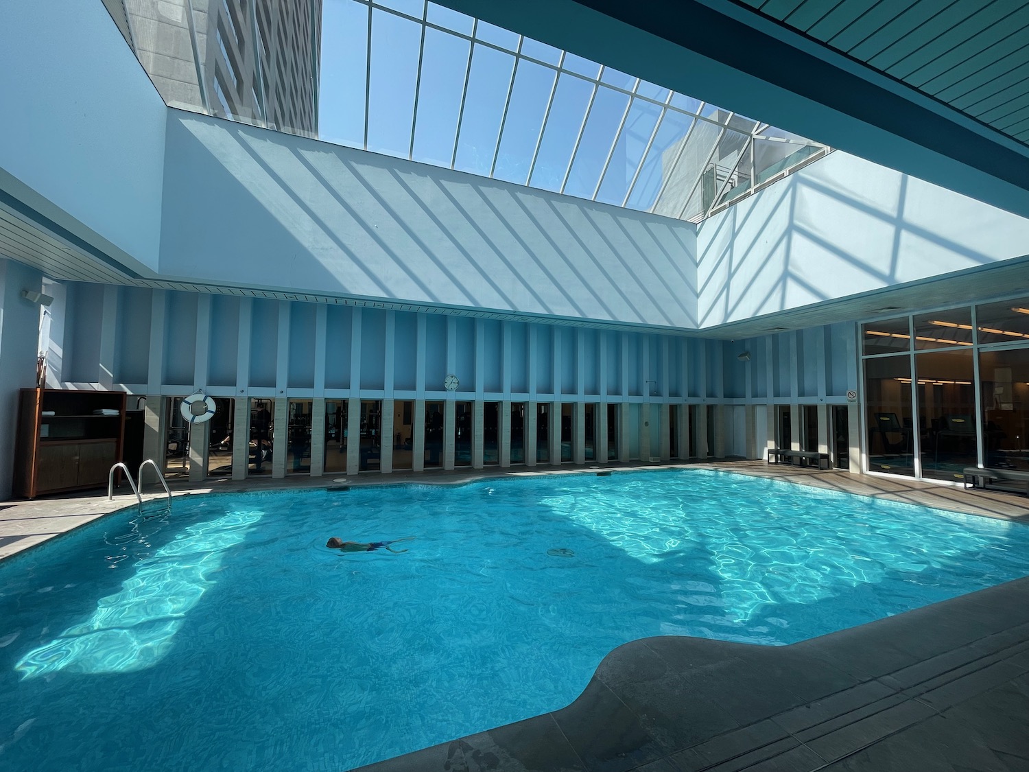 a swimming pool inside a building