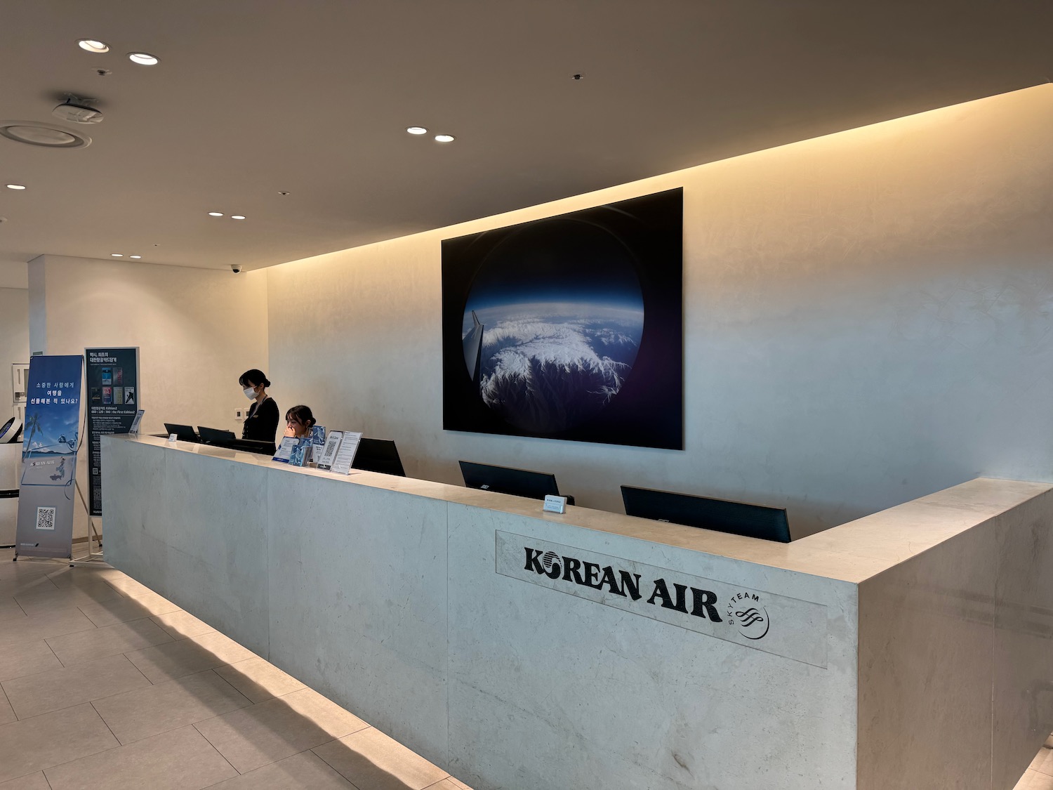 a group of people at a reception desk