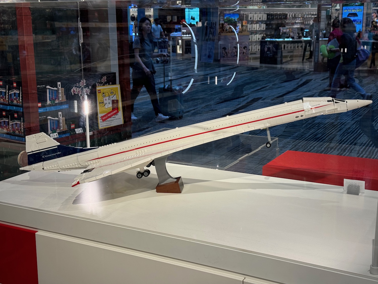 a model airplane on a display