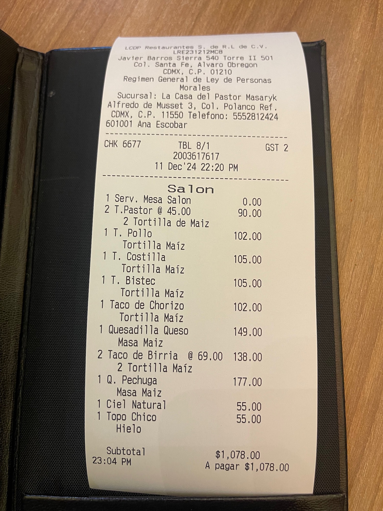 a receipt on a table