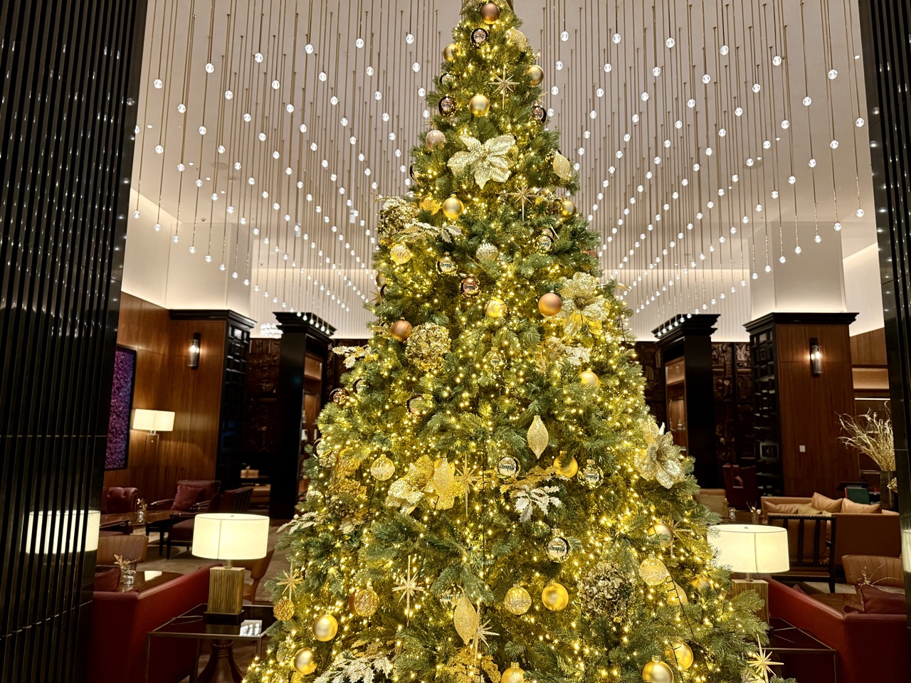 Park Hyatt London River Thames lobby christmas tree bar