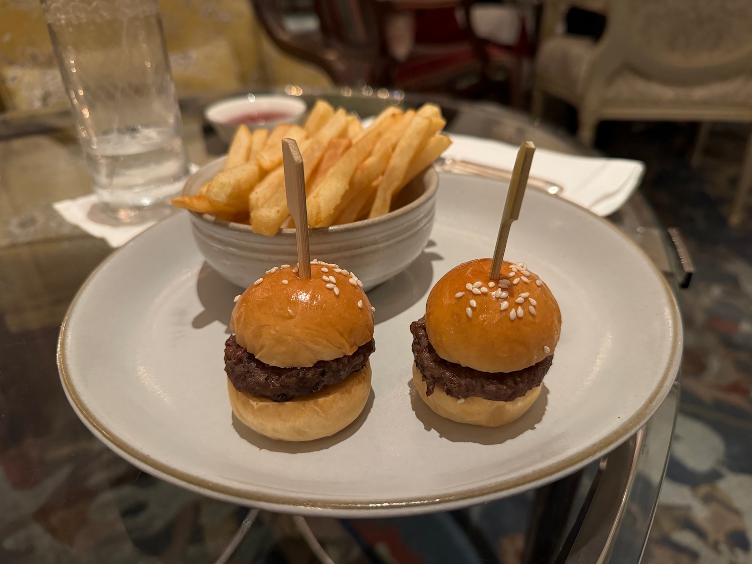 a plate of burgers and fries