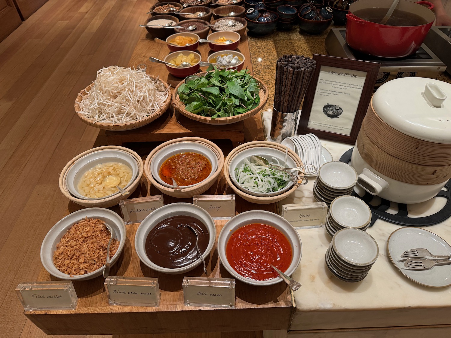 a table with bowls of food