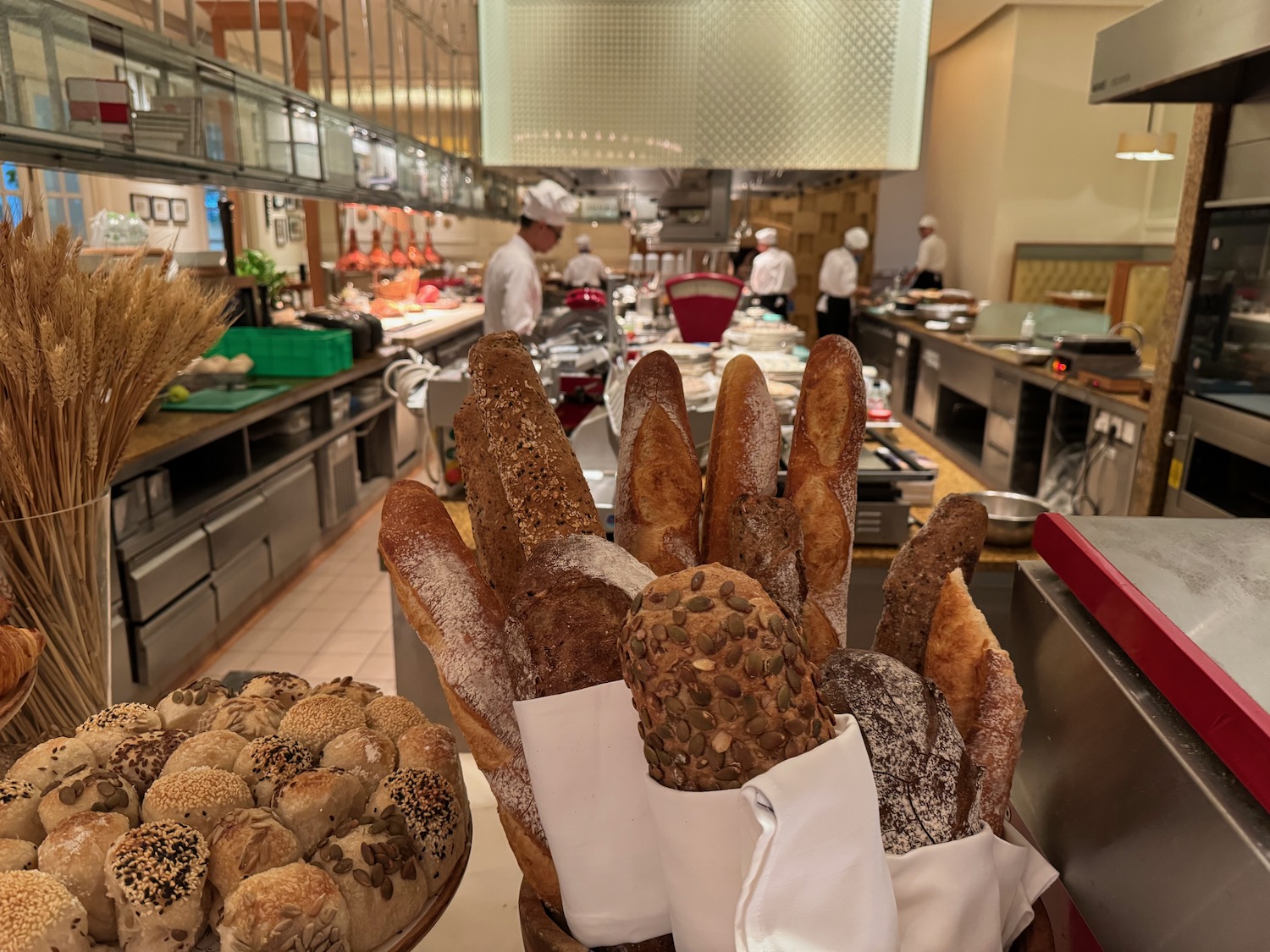 a group of bread in a kitchen