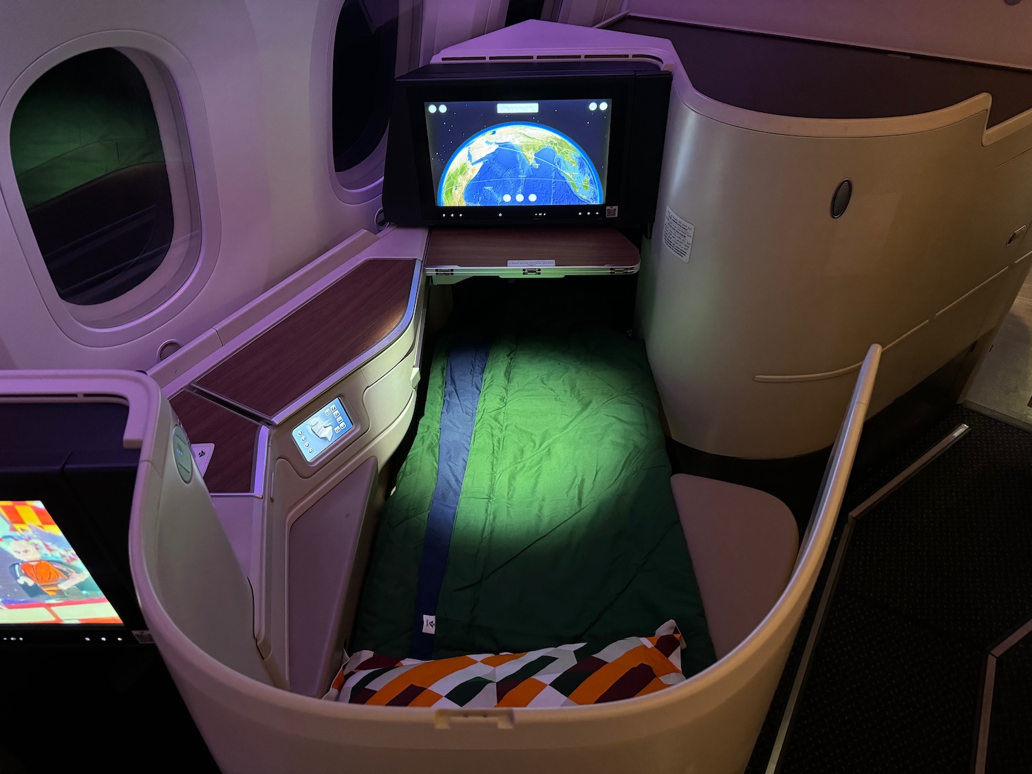 a bed in a plane