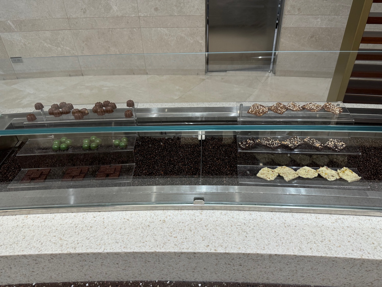 a display case with different types of chocolates